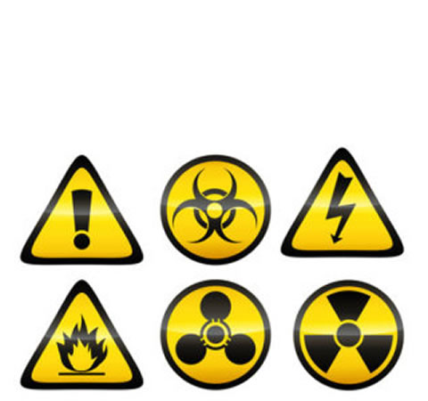 Simbólos del código CRETI para sustancias y residuos químicos peligrosos.